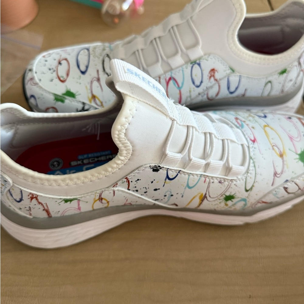 Skechers White Athletic Shoes with Doodle Design